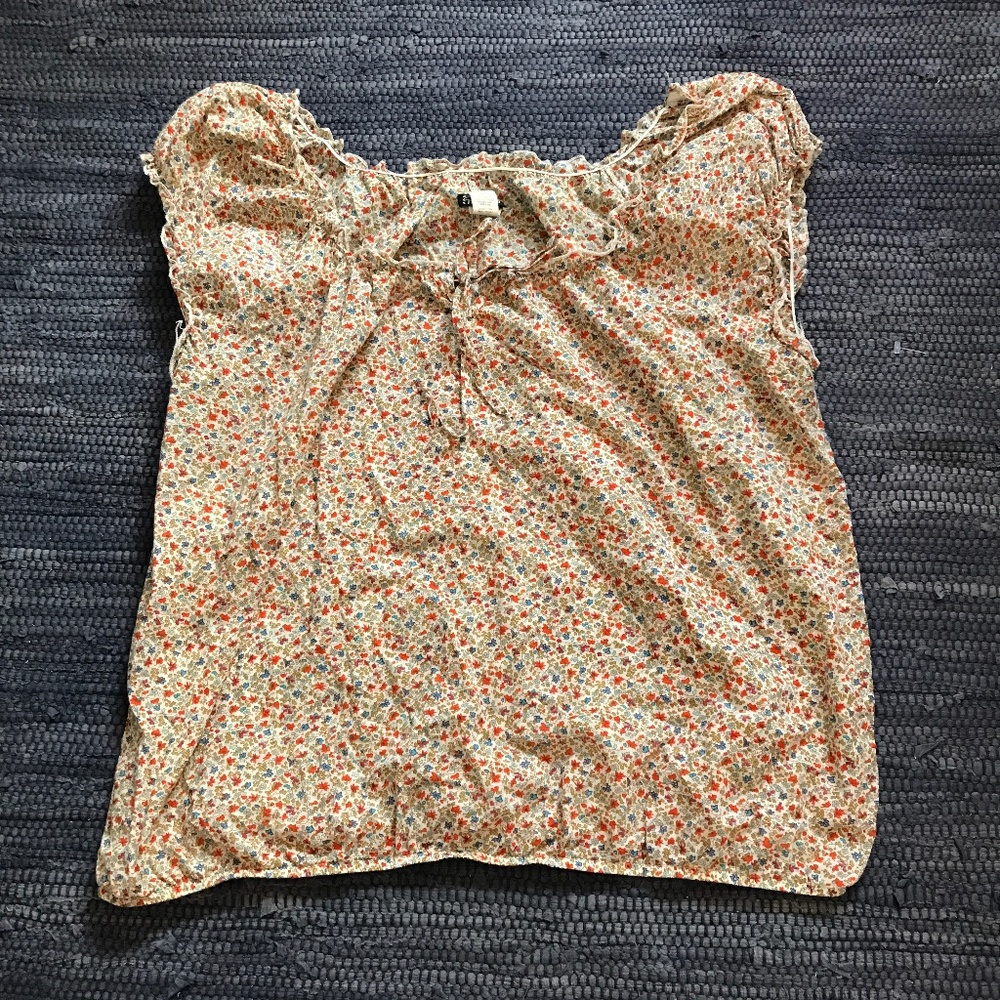 Cotton Ditsy Floral Peasant Blouse, Size 2X